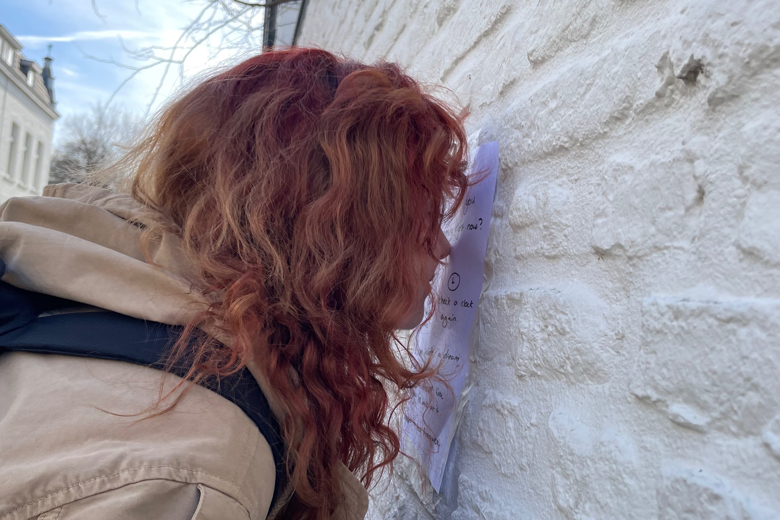 Participant smelling a wall
